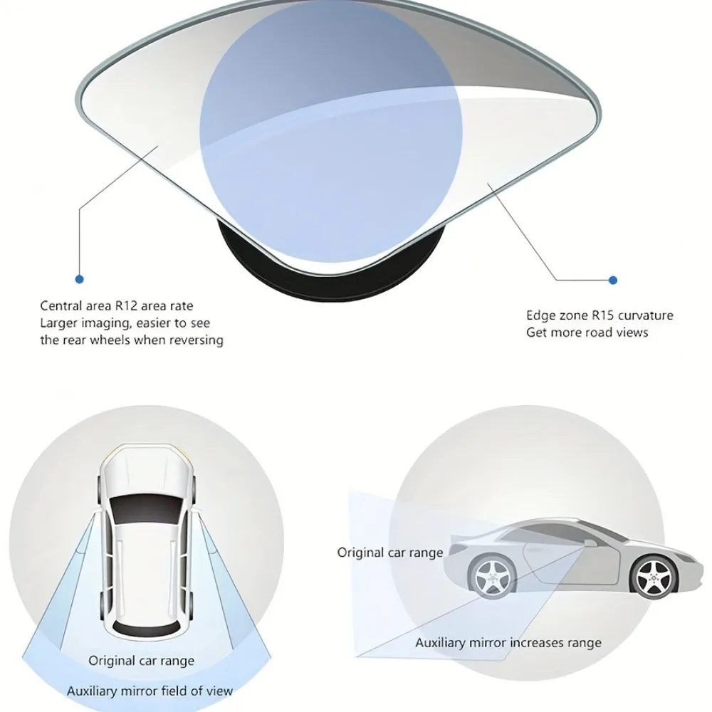 2pcs HD Glass Blind Spot Mirrors Convex Lens Rearview Wide