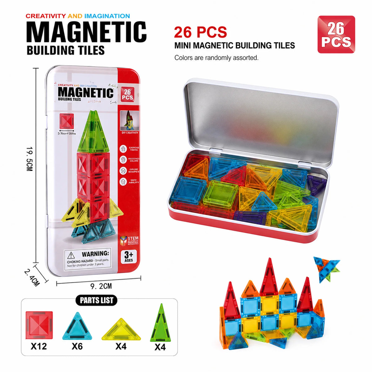 Magnetic Tiles Travel Set Metal Tin Box STEM Building Blocks