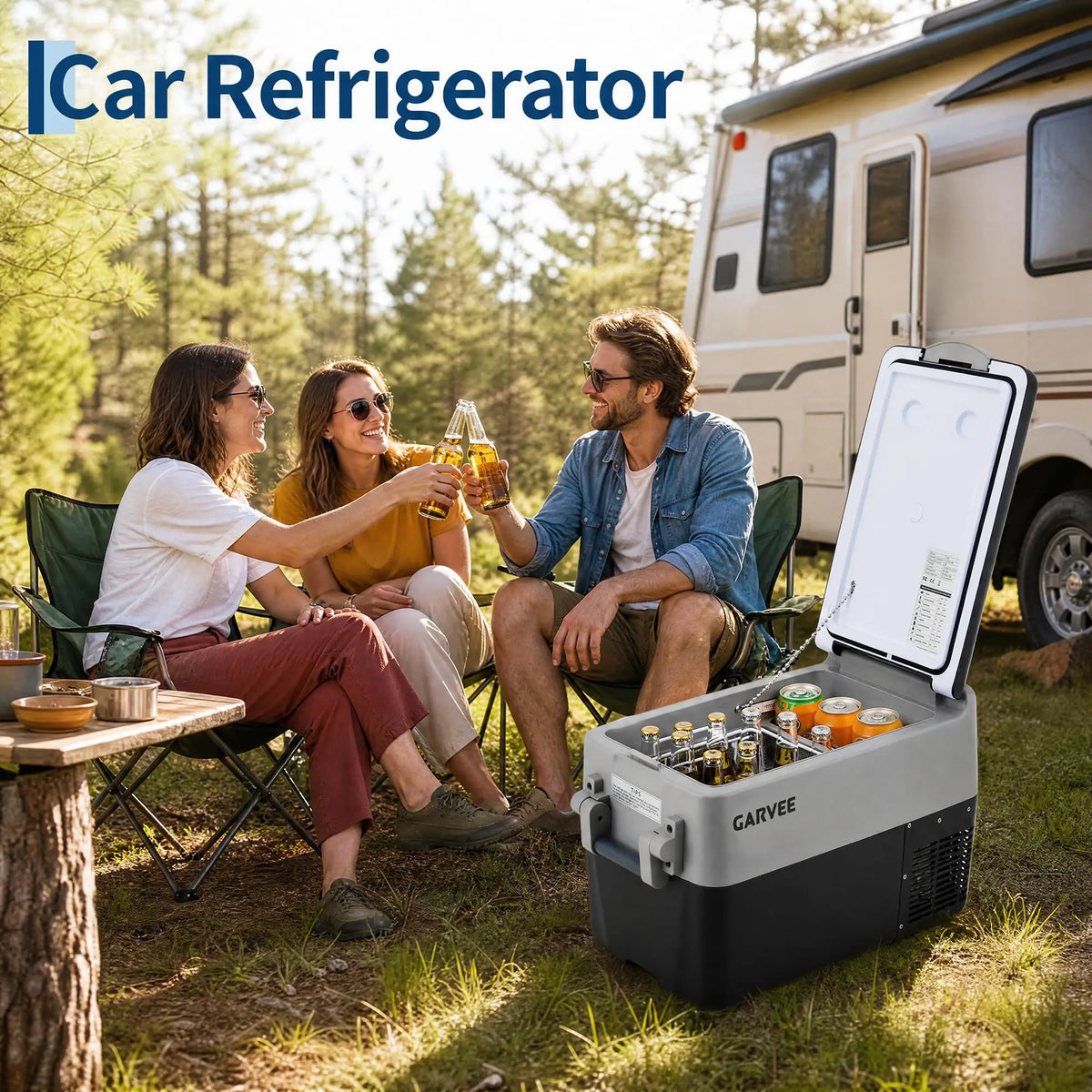 Portable Car Refrigerator 53QT Dual Zone 12V Fridge Freezer With App Control 12/24V DC And 110-240V AC