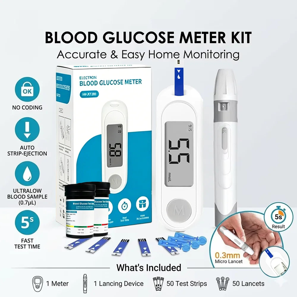 Diabetic Blood Glucose Monitor Kit 50 Test Strips & Lancets