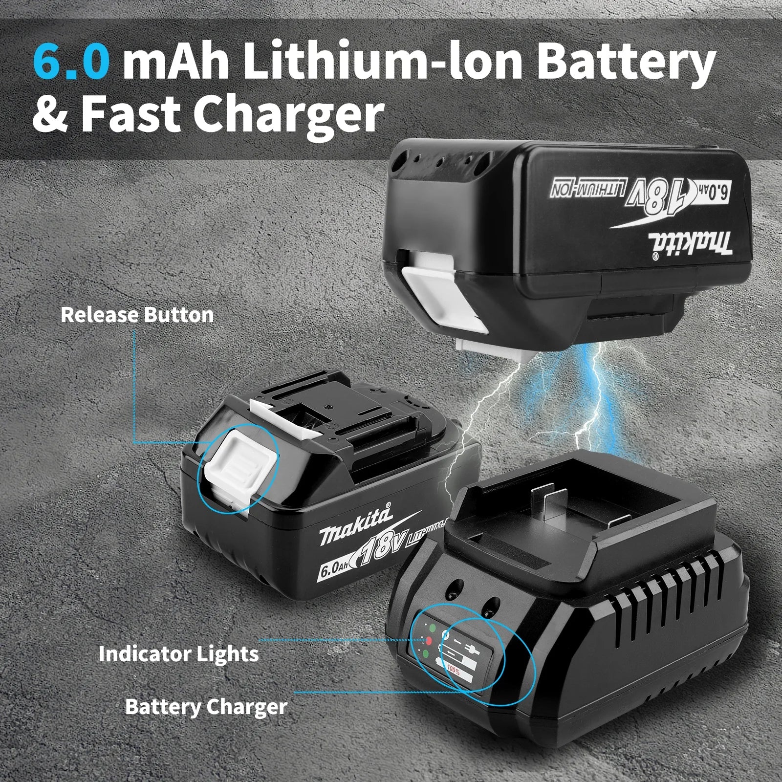 Makita DGA404 Variable Speed Brushless 18V 6.0Ah 125mm Electric Angle Grinder Polishing Machine Cutting Electric Tools