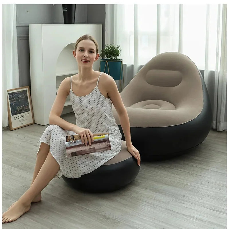 PVC Flocking Inflatable Lazy Sofa, Foldable Portable Air Lounge