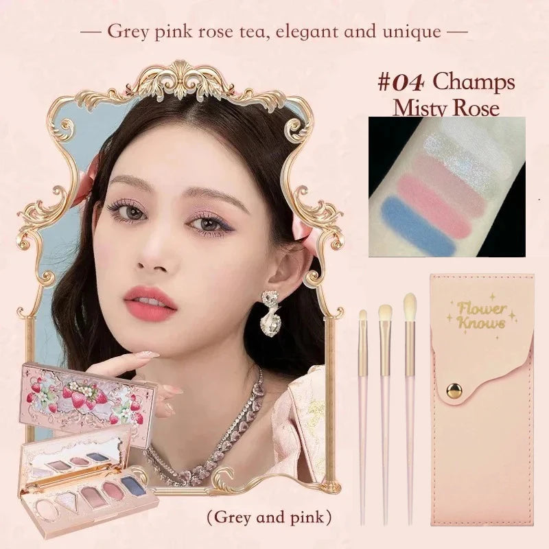 Flower Knows Strawberry Rococo Eyeshadow Pressed Glitter 5 Color Eye Shadow Creamy Texture Natural Bronze Cosmetic Eye Shadows