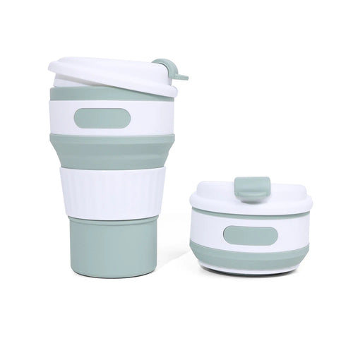 350ML Food-Grade Silicone Folding Cup Portable Travel Mug with Lid Leak Proof Collapsible Reusable for Hot Cold Drinks Outdoor
