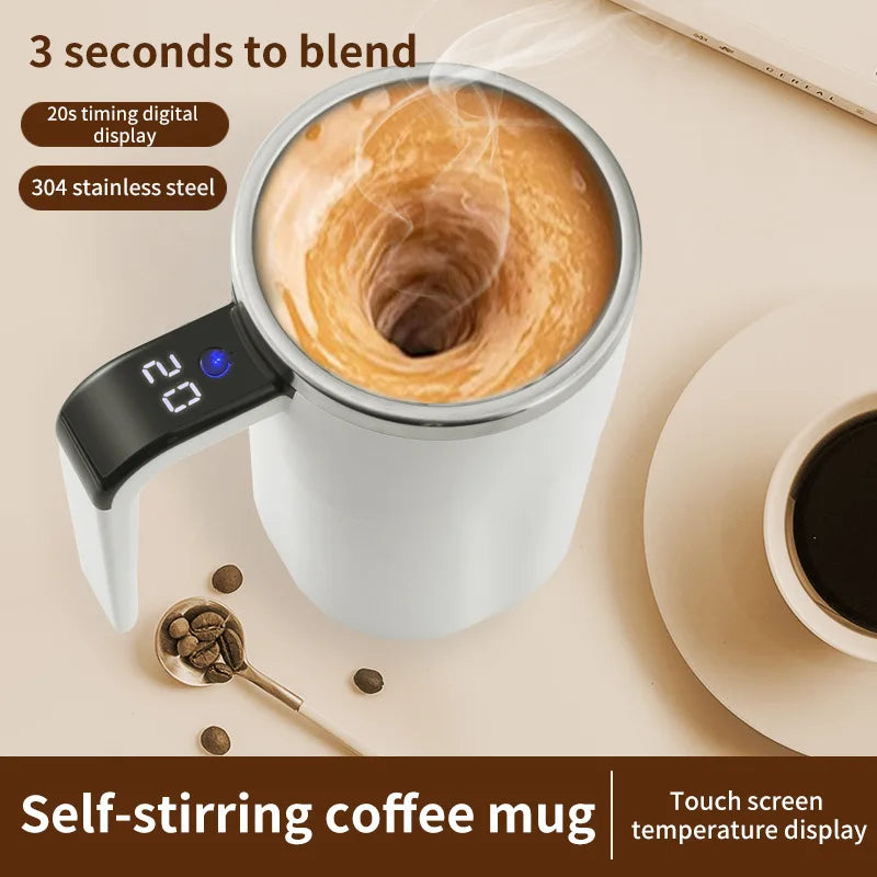 380ML Automatic Magnetic Stirring Mug with Lid Stainless Steel Waterproof USB