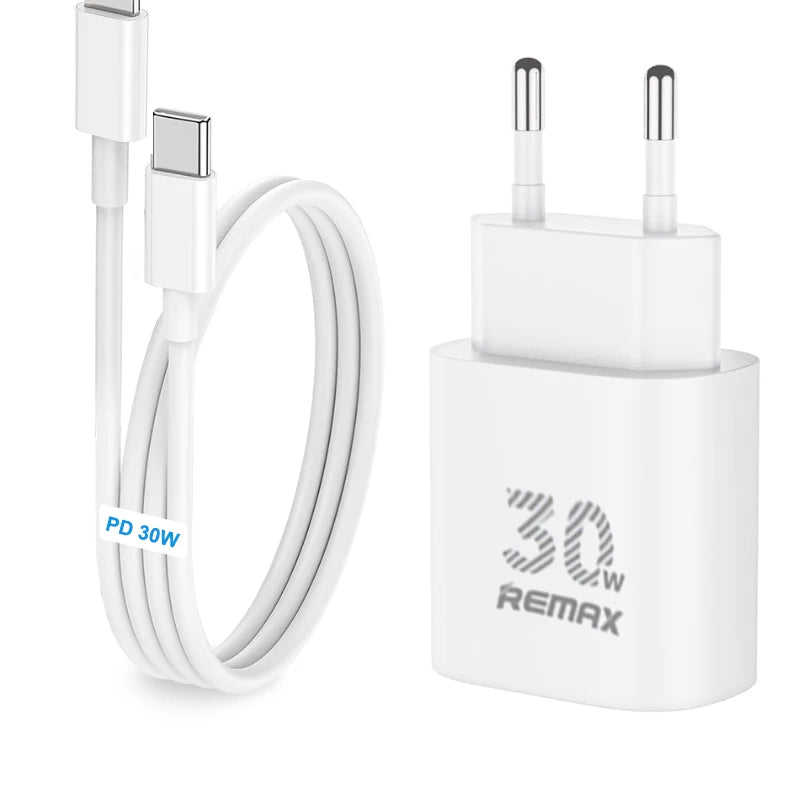 30W PD Fast Charger USB C Type C Wall Adapter With 1M 2M Cable Fast Charging For iPhone 16 15 14 Samsung Google Pixel Travel Cha