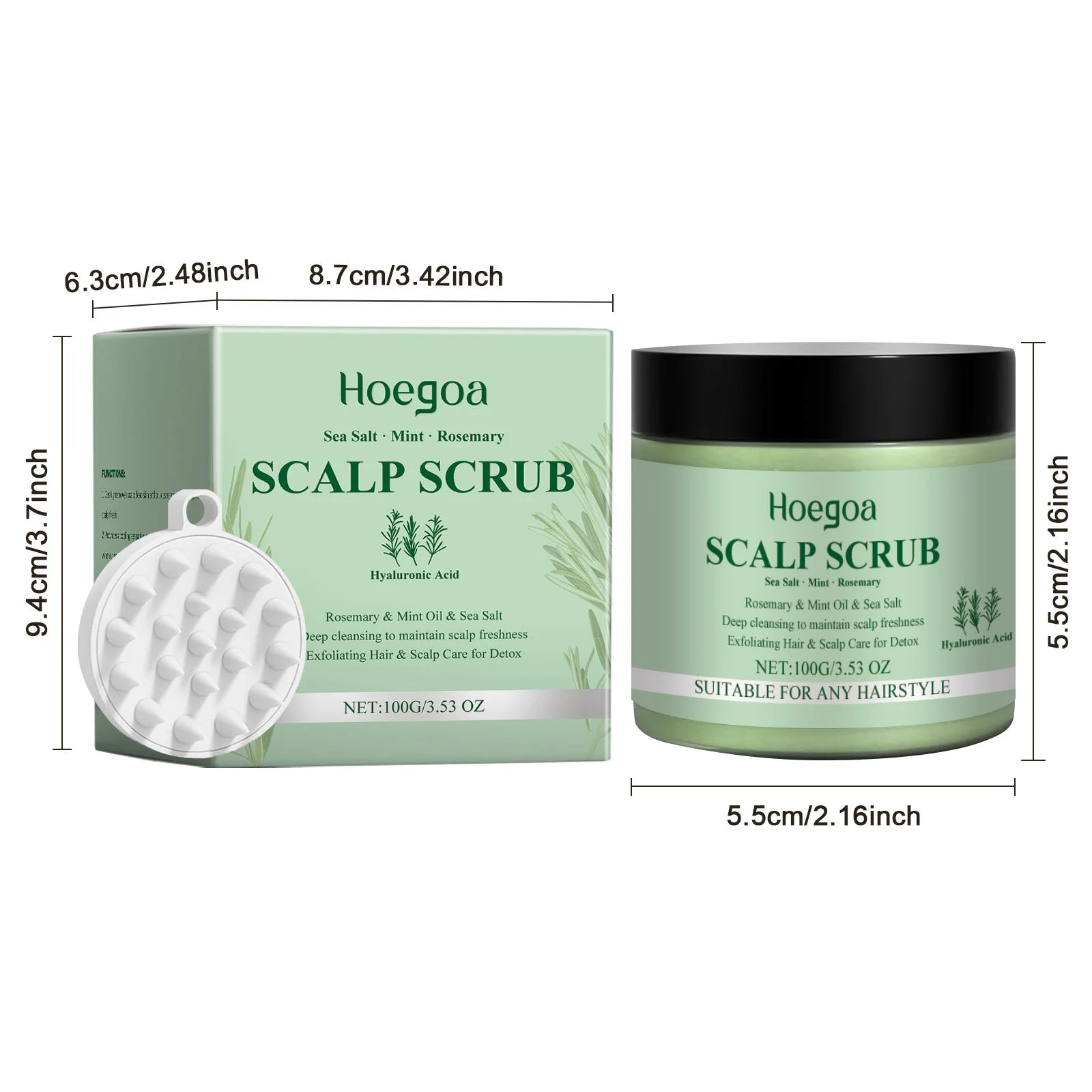 Rosemary/Ginger Scalp Exfoliaton Scrub Shampoo With Massager Comb Deep Cleaning Oil Control Relieve Itching Dandruff Removal