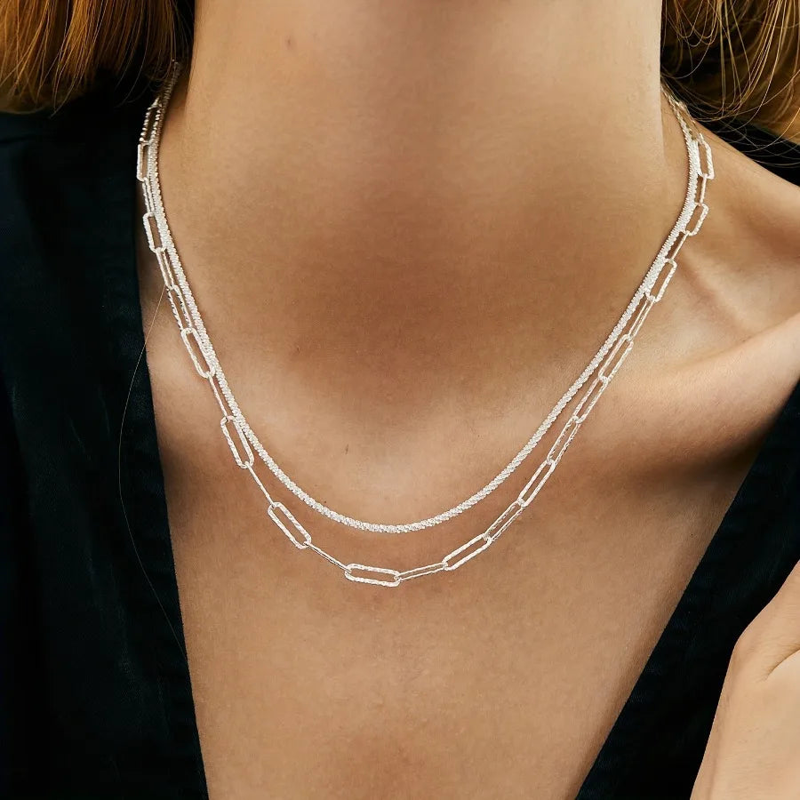 2pcs Charms 925 Sterling Silver Necklace Bracelet set for women men