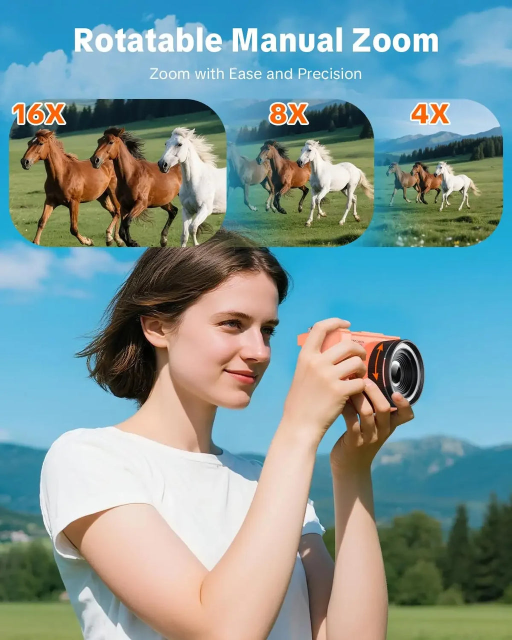 4K Vlogging Camera, 180° Flip Screen, Ring Light & Beauty Mode, Digital Camera for Beginners, 32G SD Card Included, Xmas Gift