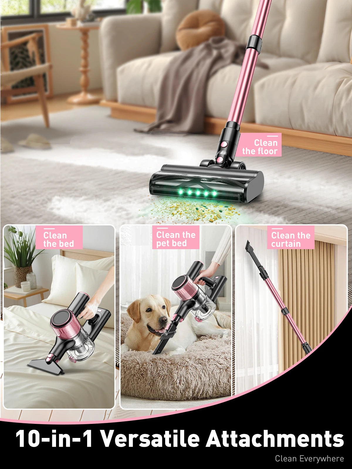 Cordless Vacuum Cleaner, 55Kpa/500W/45min 10 in 1 Powerful Stick Vacuum