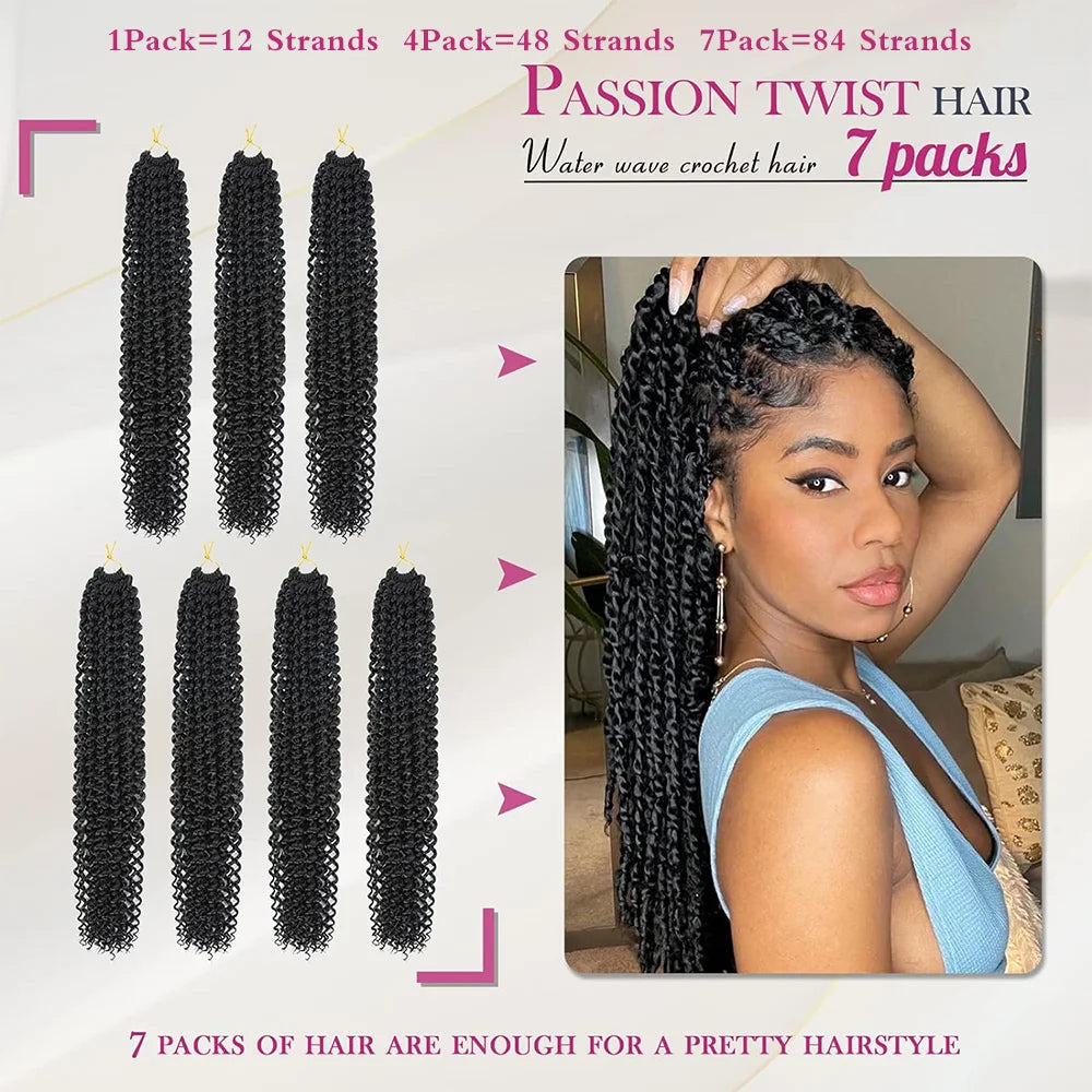 Passion Twist Crochet Hair 22Inch 7Pack Water Wave