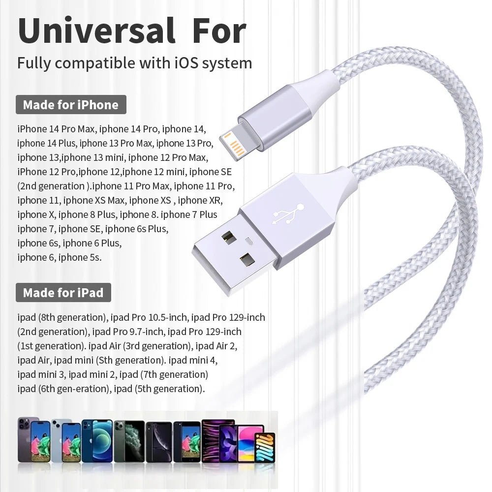 5Packs USB To Lightning Cable For IPhone, Fast Charging Cable Data