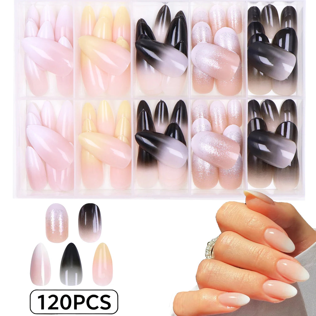 120pcs Pressed French Edge Almond False Nail Acrylic Reusable False Finger Acrylic False Nail Date And Daily Wear