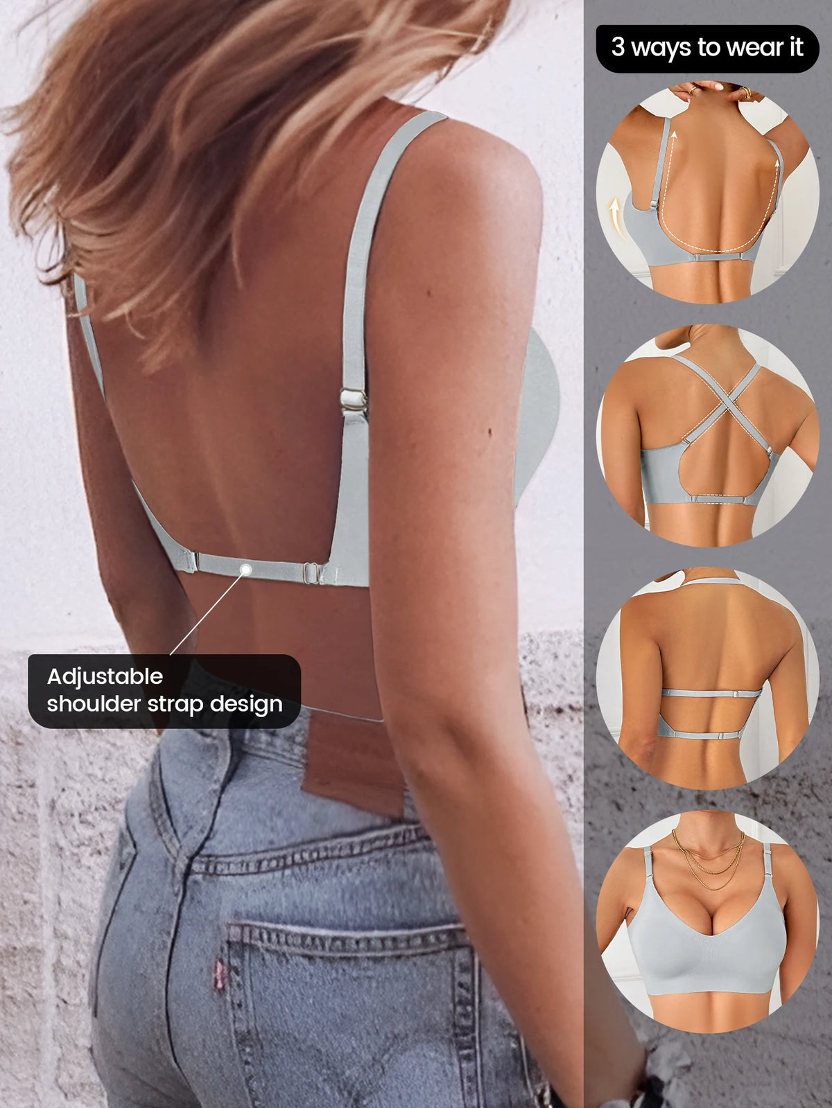 Women Invisible Bra Deep U Plunge Bras Backless Top for Dresses