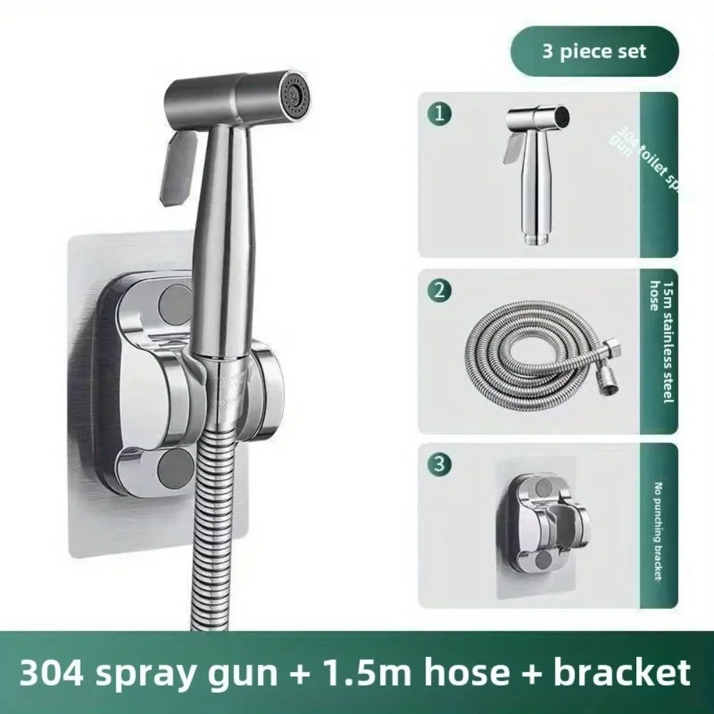 3Pcs Stainless Steel Bidet Sprayer High Pressure Handheld Adjustable for Personal Hygiene Pet Bathroom Shower Set