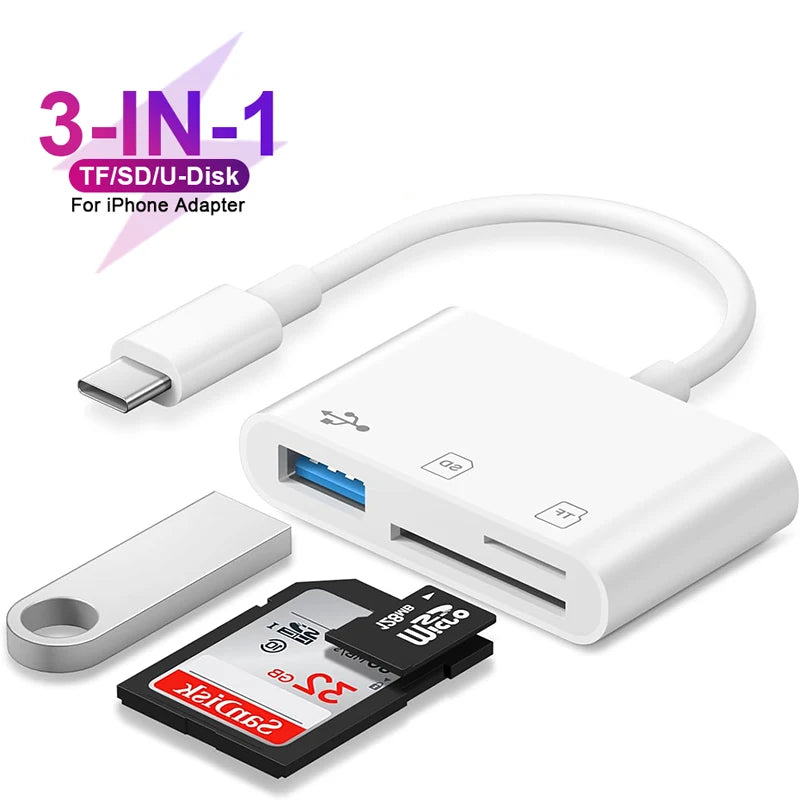 3 in 1 Type C Card Reader Adapter OTG TF SD Card Reader