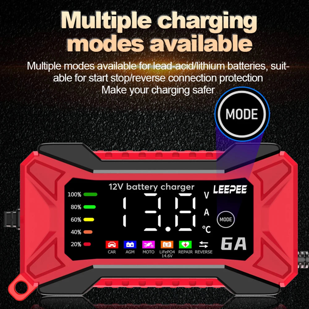 Intelligent Car Battery Charger Smart Battery Charging Fast Power Full Automatic