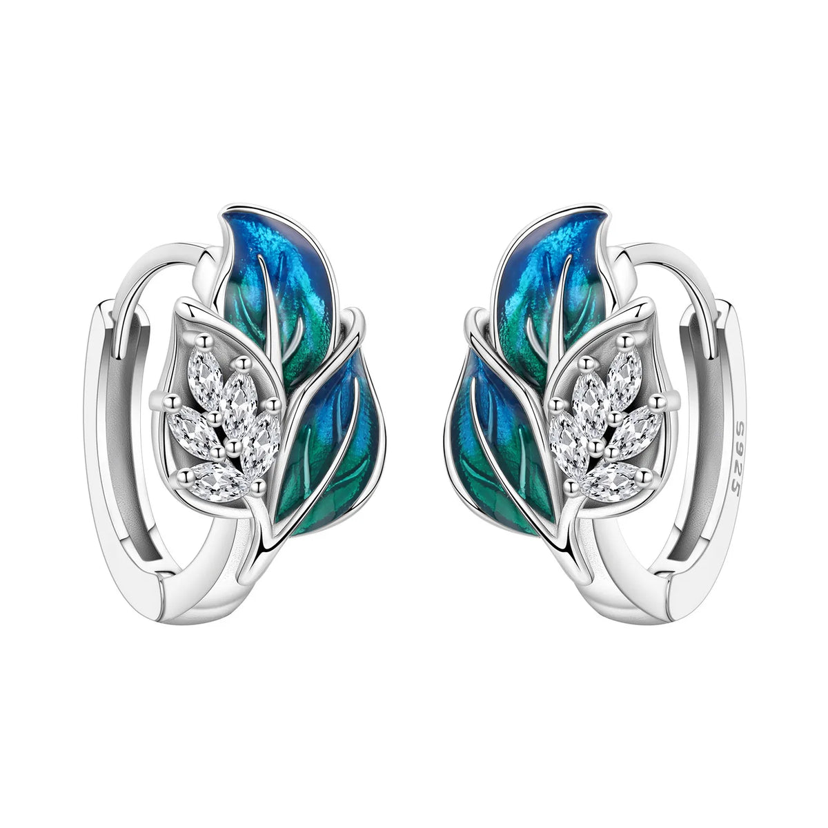 S925 Sterling Silver Leaf Hoop Earrings, Natural Plant Design