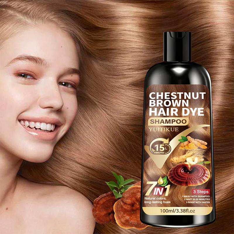 YUITIKUE Hair Dye Shampoo Chestnut Brown Natural Look Gray Coverage Quick Application