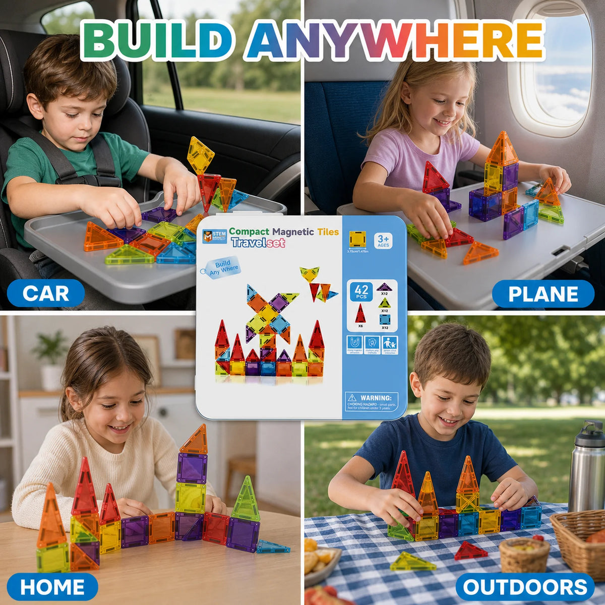 Magnetic Tiles Travel Set Metal Tin Box STEM Building Blocks