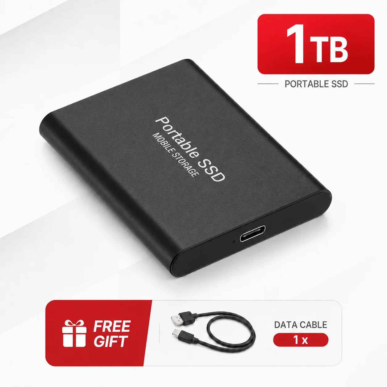 1TB Portable SSD External Hard Drive USB Type-C Mobile Storage Disk for Laptop Mac PC Phone Photo Video Backup