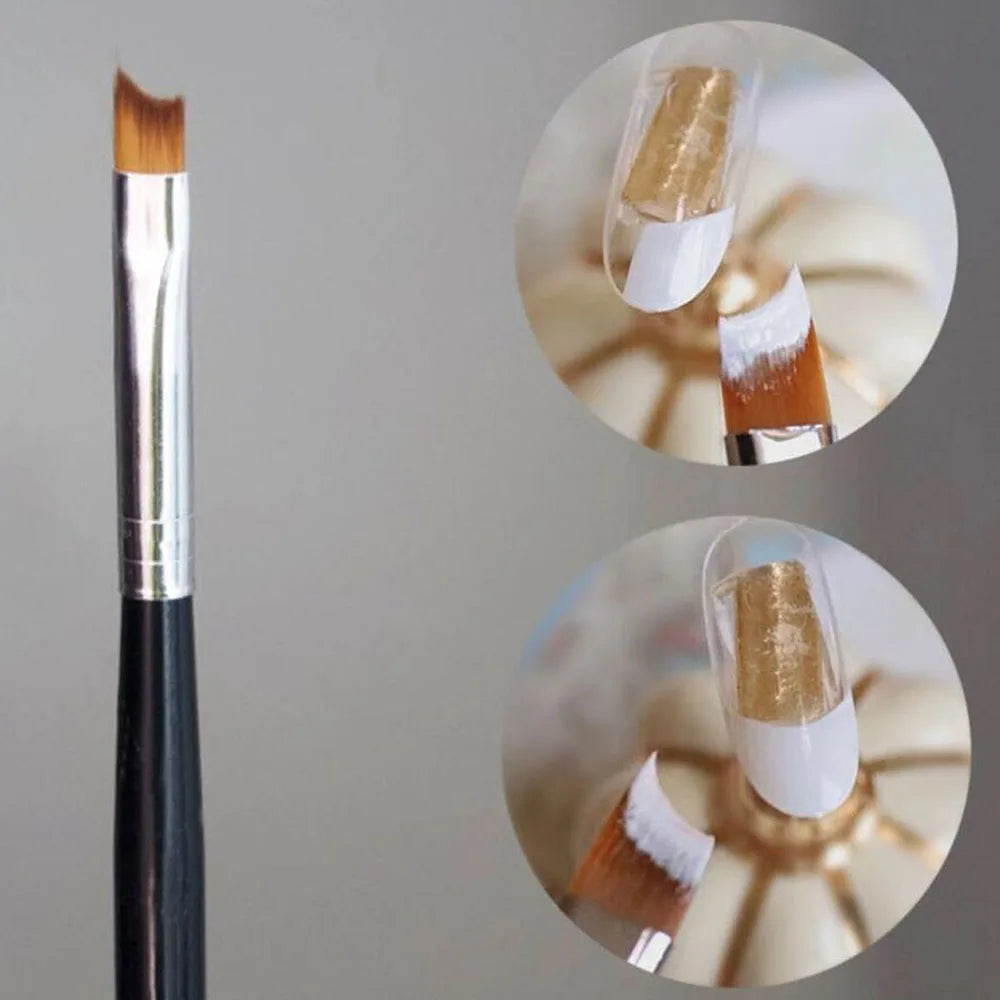 1Pc French Tip Oblique Nail Brush Black Handle Half Moon Shape UV Gel Nail Painting Drawing Pen French Curved Manicure Art Brush