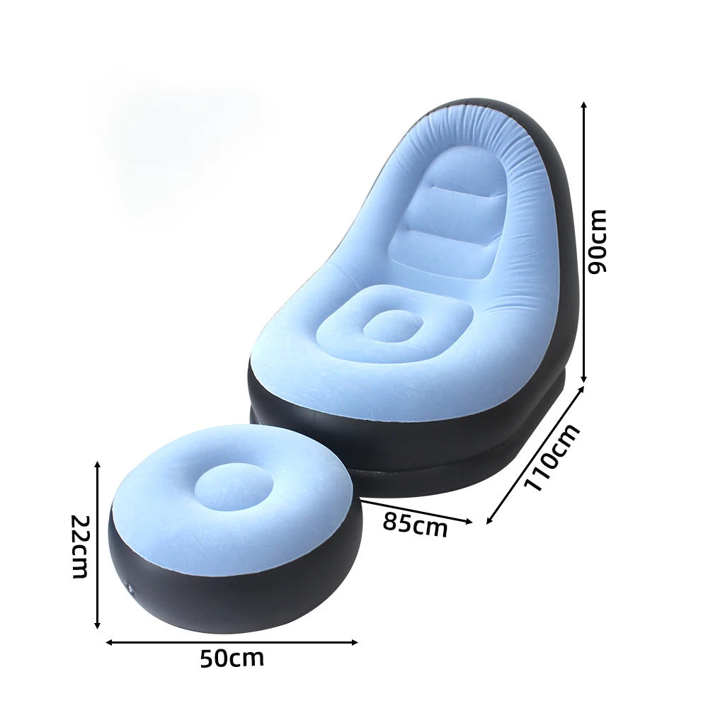 2 IN 1 Flocked PVC Inflatable Sofa Set with Stool Foldable Lazy Lounge