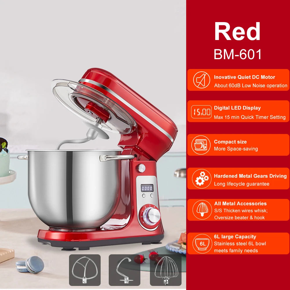 BioloMix 6-speed Kitchen Food Stand Mixer 1200W DC Quiet Motor  6L Stainless Steel