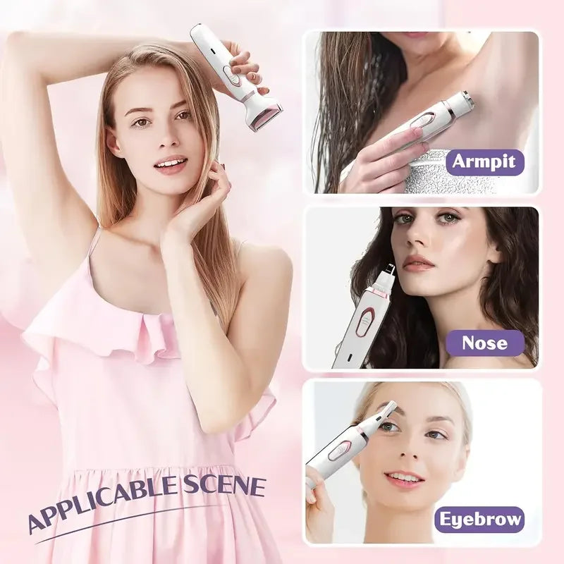 4-in-1 Painless Razor for Women] 4-in-1 Rechargeable Electric Razor for Women