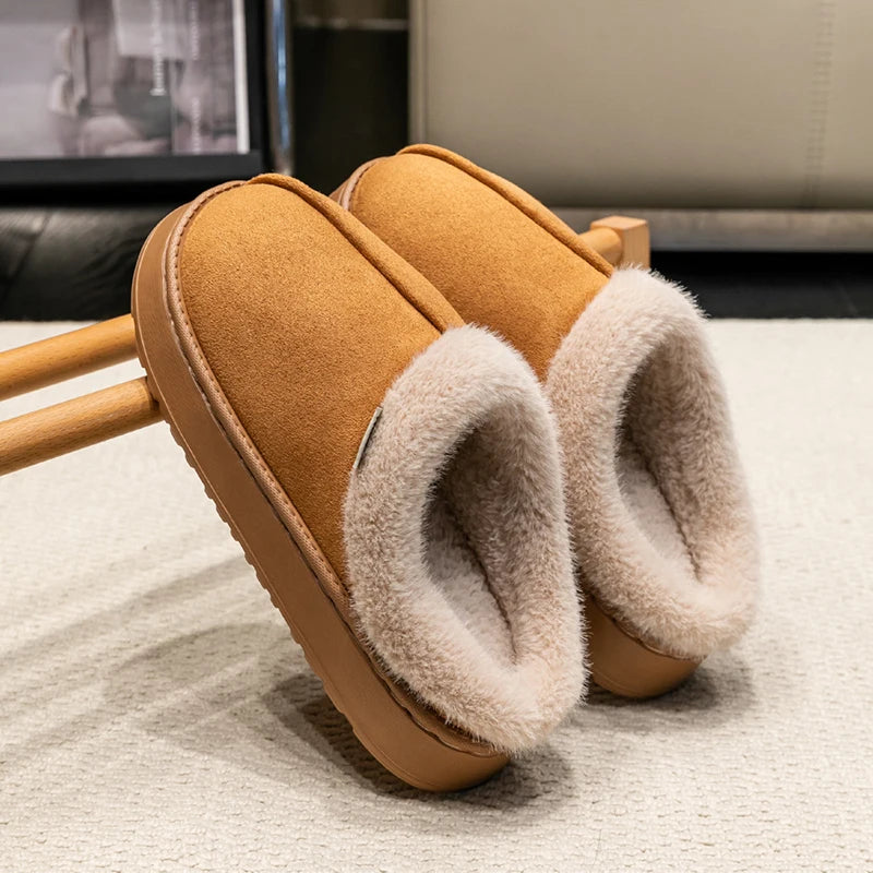 New Fluffy Men's Slippers Winter with Thick Sole