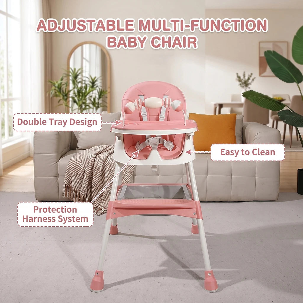 3‑In‑1 Foldable Baby High Chair, Multifunctional Toddler Feeding Highchair