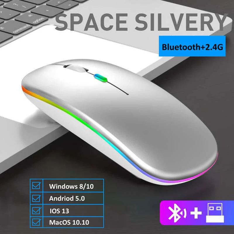LED Wireless Mouse USB Rechargeable Bluetooth-compatible RGB