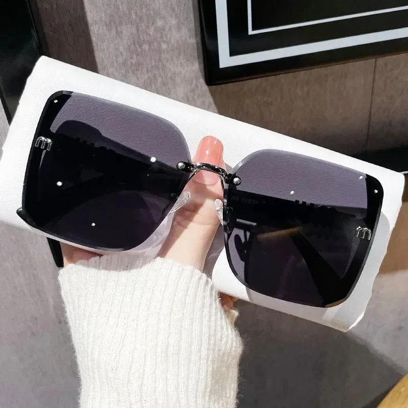 Cutting Rimless Square Sunglasses Women Luxury Design Sun Glasses Ladies Vintage Trendy Driving Eyewear Ladies Sexy Shades Uv400