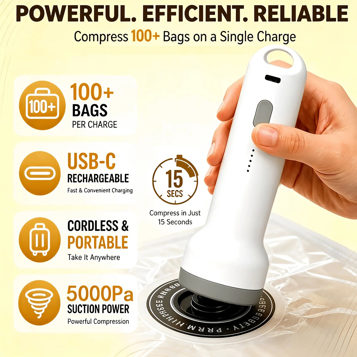 9/12/15 Pack Vacuum Bags for Travel with Rechargeable Cordless Electric Pump