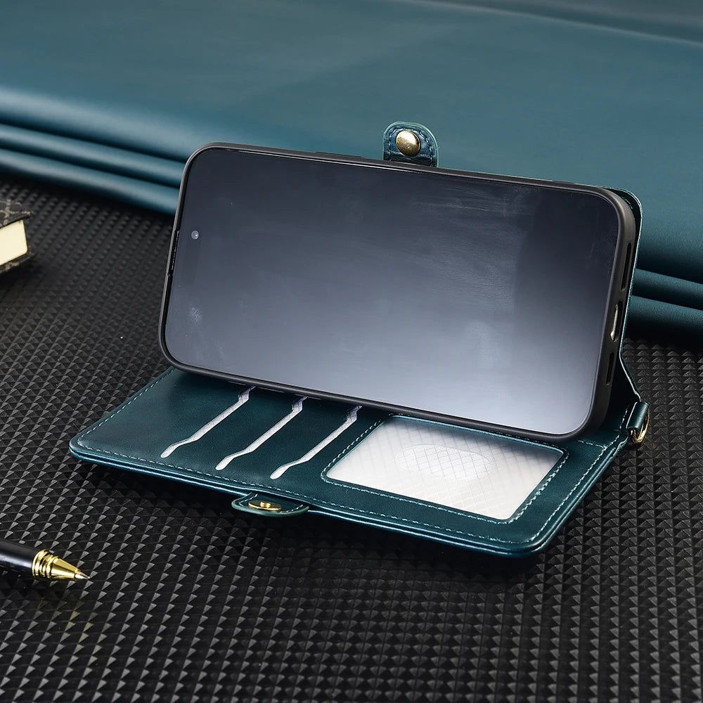 Wallet Multi-card Zipper Kickstand Magnetic Flip Leather Case