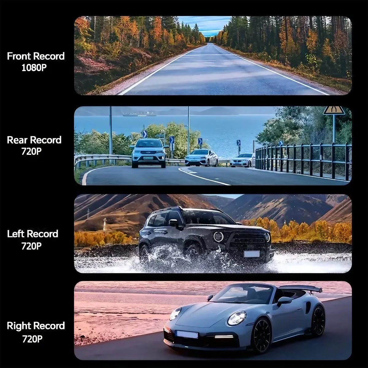 4 Lens Dash Cam 1080P Full HD 360 Degree View