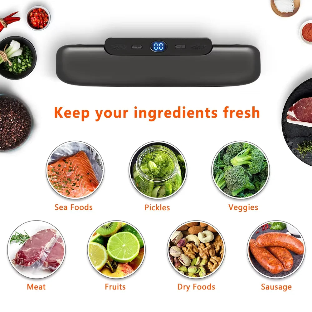 Compact Vacuum Sealer Machine - 60kPa Powerful Suction Food Saver with Leak-Proof Technology | Automatic Air Sealing System