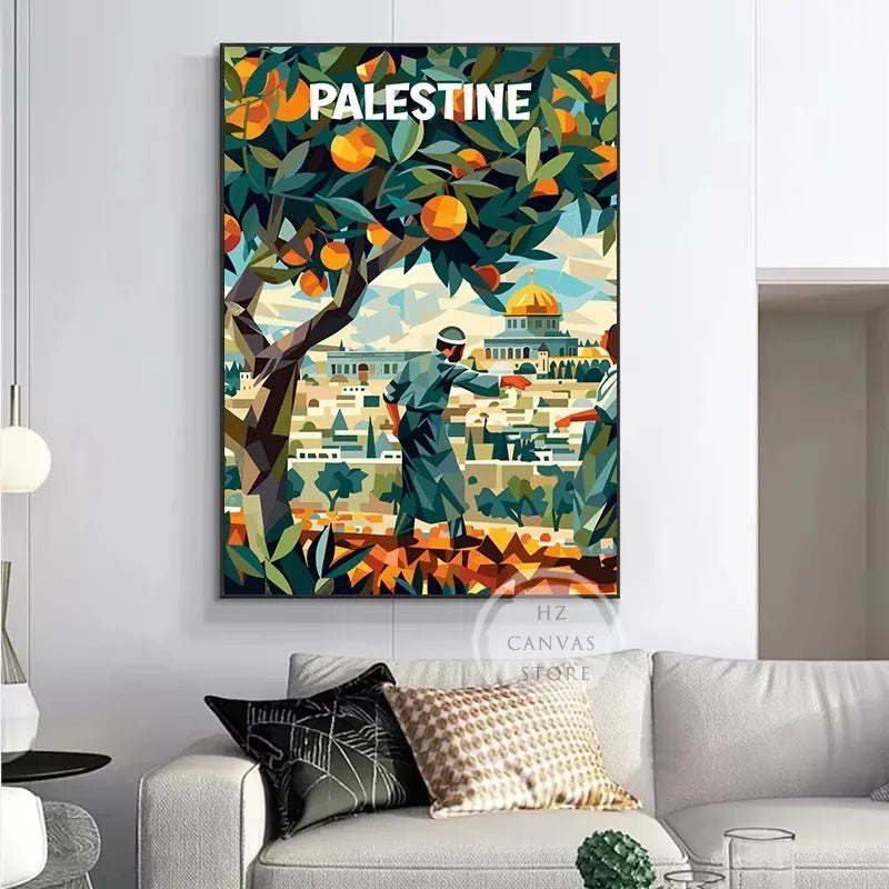 Jerusalem Palestine Travel Poster Religious Shrines Mosque Prints Canvas Painting Wall Art Pictures for Living Room Home Decor