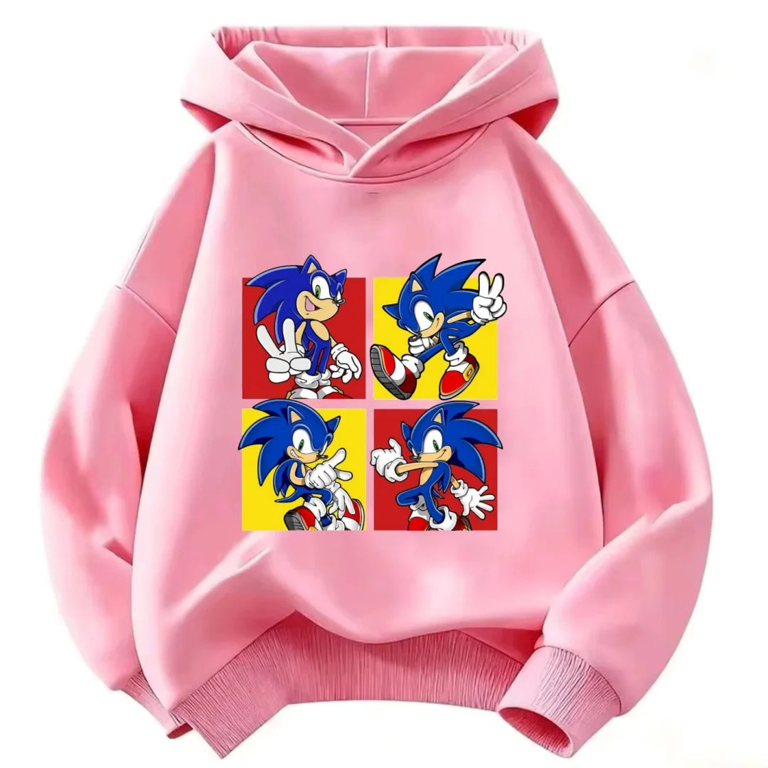 2026 Kids Thick Hoodie with Cute Sonic Anime Pattern