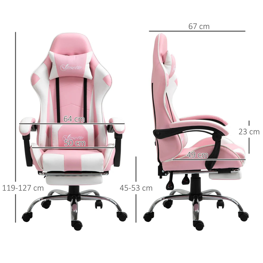 Gaming chair computer chair ergonomic office chair with headrest lumbar cushion height adjustable 360° rotatable pink+white