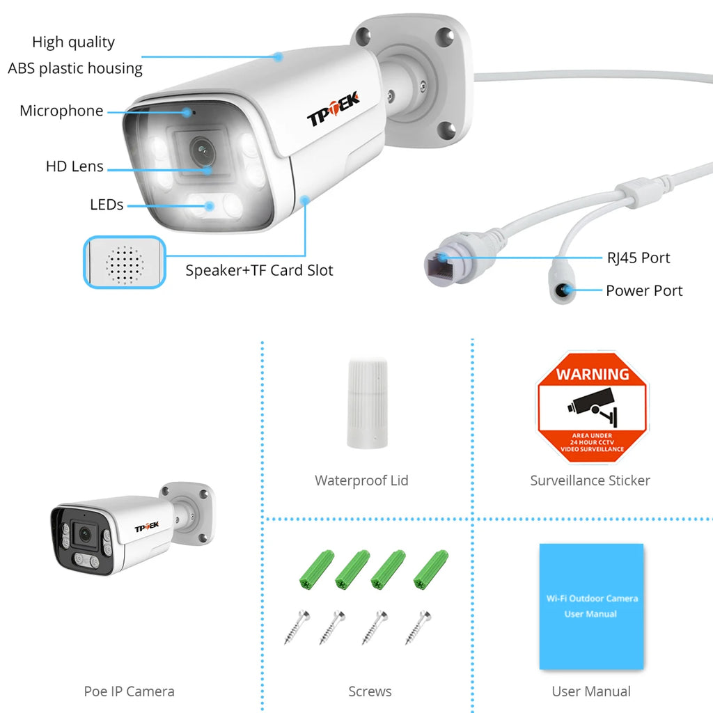 4K 8MP PoE Video Surveillance IP Camera 5MP Two Way Audio Support