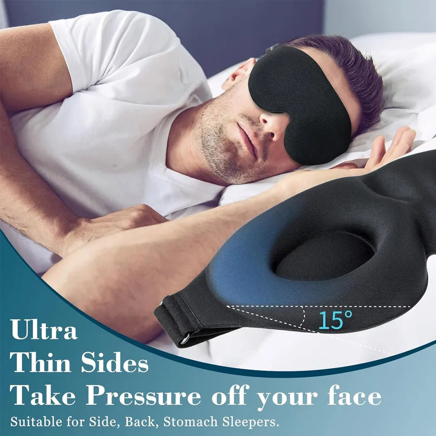 Unisex 3D Contoured Sleep Mask, Groove Molded Design Memory Foam Light Blocking Eyemask, Soft Comfortable for Travel Yoga Nap