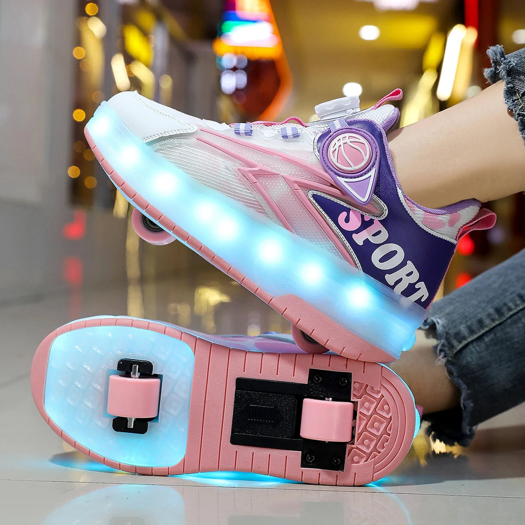 Children 2Wheels Roller Skates Shoes USB Charging Invisible Detachable Equipped with LED Lights