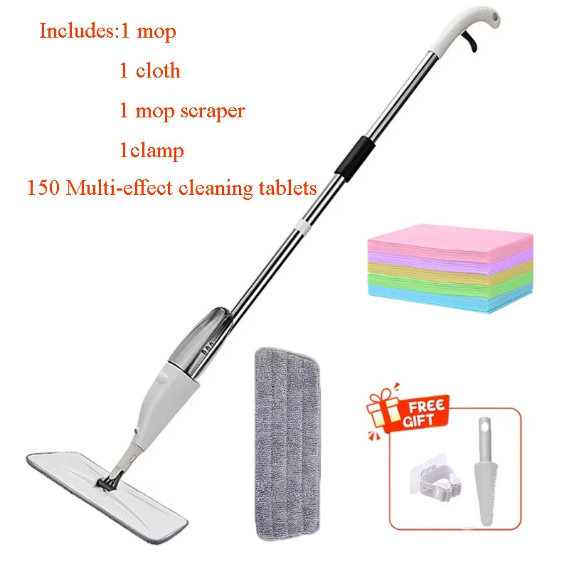 New Spray Mop Broom Set with Reusable Microfiber Pads Rotating Dry & Wet
