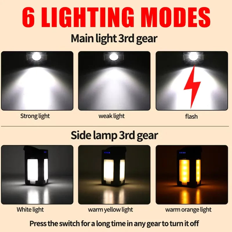 Outdoor Solar Light Type-C Rechargeable Flashlight Portable Power Bank Lamp LED Hanging Tent Light for Camping Hiking Fishing