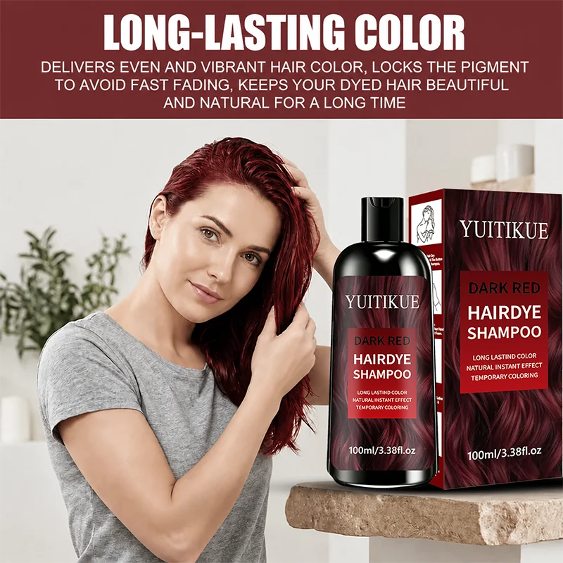 YUITIKUE Dark Red Hair Dye Shampoo 100ml Instant