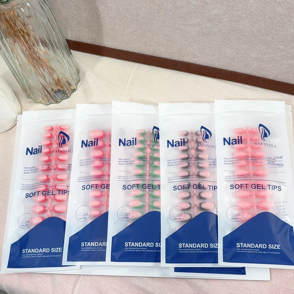 120pcs French Glossy Color Block Acrylic False Nails Spring & Summer Nude Tones Press-On Nails Full Cover Square Shape Nail Tips