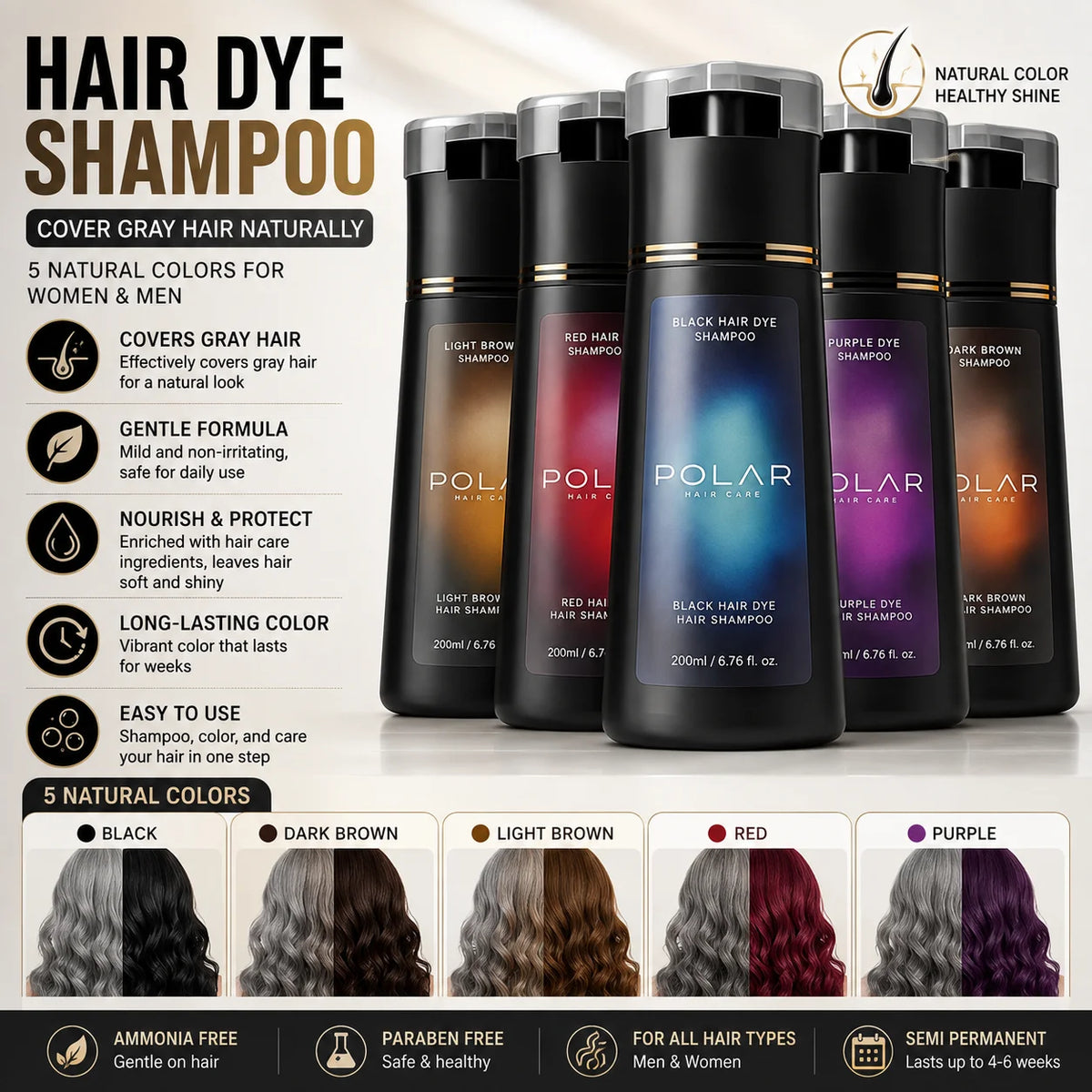 200ml Hair Dye Shampoo For Gray Hair Natural Hair Dye Kit Semi Permanent