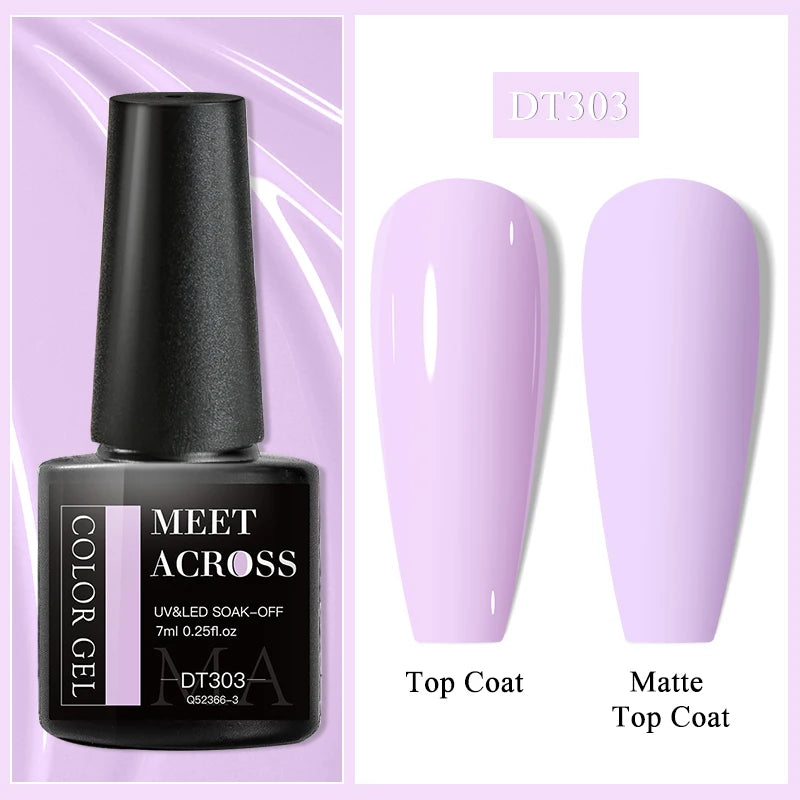 MEET ACROSS 7ml Purple Nail Gel Polish Semi Permanent Nail Art For Nails Decoration
