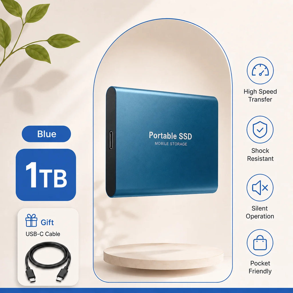 1TB 2TB Shockproof Portable External Hard Drive USB3.2 Type-C SSD